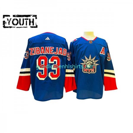 New York Rangers Mika Zibanejad 93 Adidas 2022-2023 Reverse Retro Blauw Authentic Shirt - Kinderen